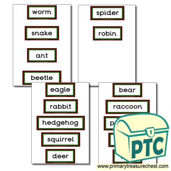 Forest and Wood Animal Themed Display Words