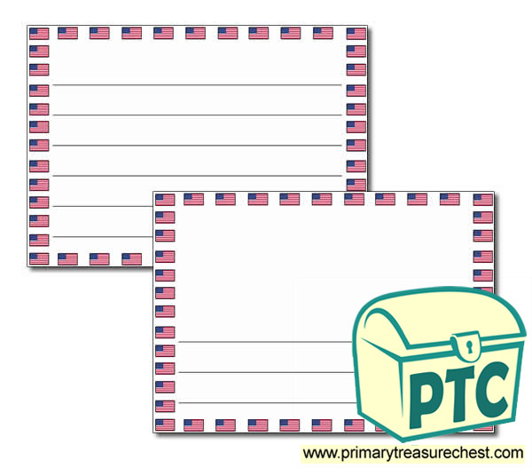 American Flag Landscape Page Border/Writing Frame (wide lines)