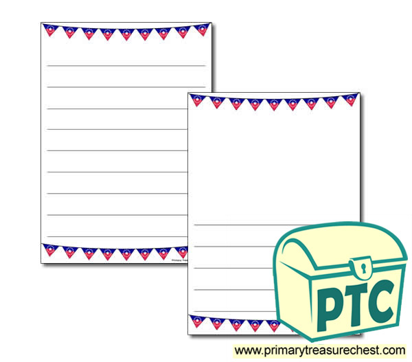 Juneteenth Bunting Themed Page Border/Writing Frame (wide lines)