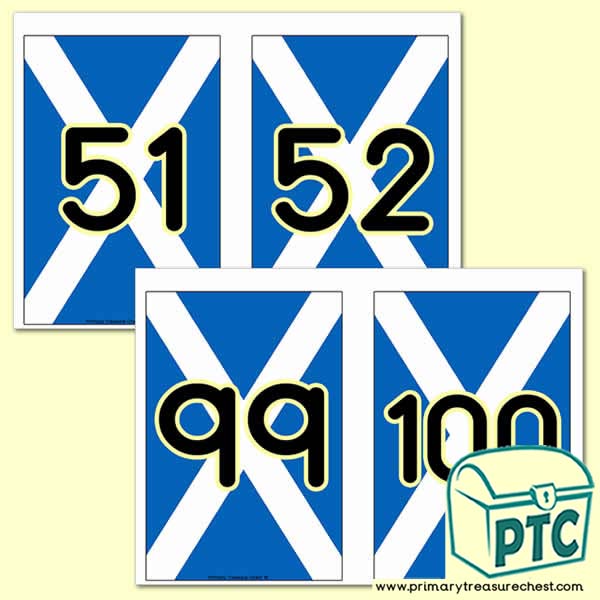 Scottish Flag Number Line - 51 to 100