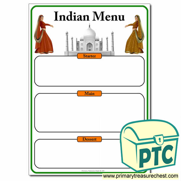 Indian Restaurant Role Play Menu Worksheet