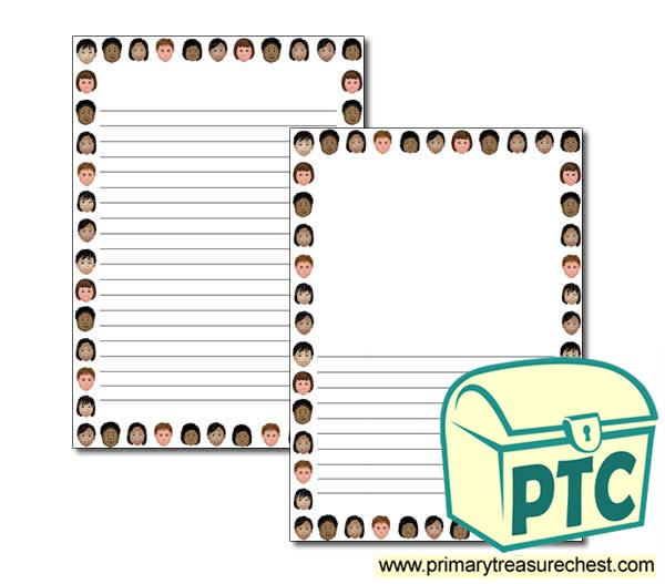 Children's Faces Page Border/Writing Frame (narrow lines)