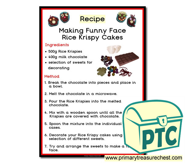 'Funny face Rice Krispy cakes' Recipe Poster