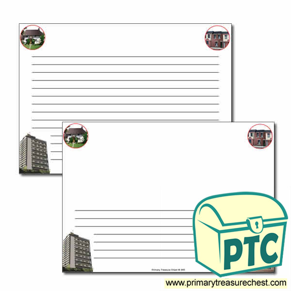 Houses and Homes Themed Landscape Page Border/Writing Frame (narrow lines)
