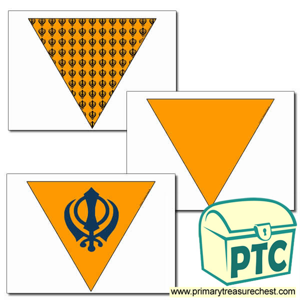 Sikh Flag themed bunting, 3 x A4.