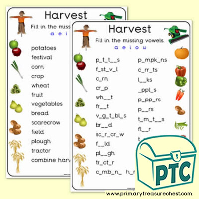 Harvest Missing Vowels Worksheet