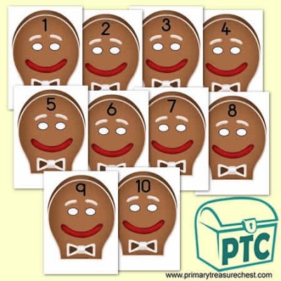 Gingerbread Man Role Play Masks Numbered 1-10