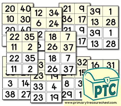 Childrens Bingo Cards - Numbers 1-40