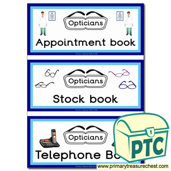 Role Play Opticians Book Covers / Labels