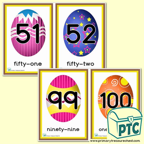 Easter Egg Themed Number Line 51 to 100