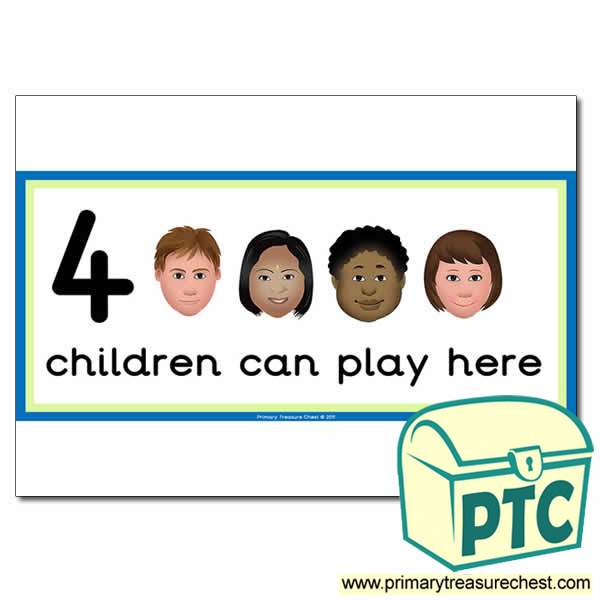 Writing Area Sign - Images of Faces - 4 children can play here - Classroom Organisation Poster