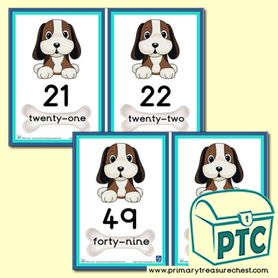 Digit Dog Themed Number Line 21 to 50
