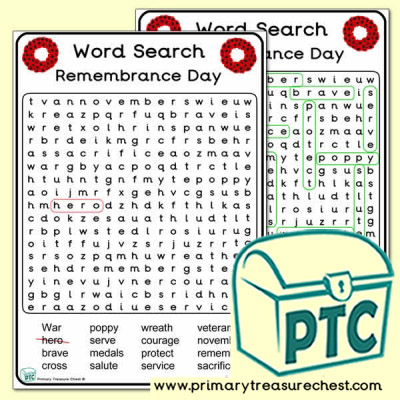 Remembrance Day Wordsearch A4