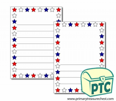 Red, White and Blue Stars Page Border/Writing Frame (wide lines)