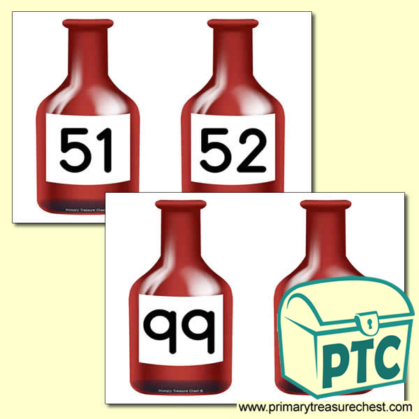 Red Bottle Themed Number Line 51-100