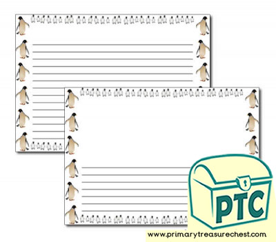 Penguin themed landscape Page Borders/Writing Frames (narrow lines)