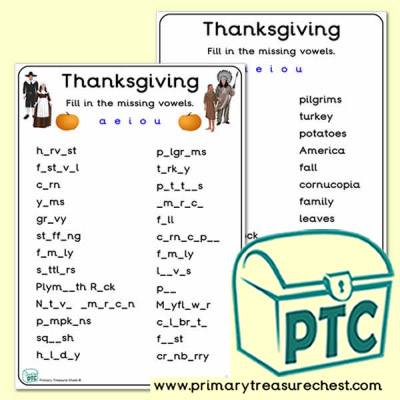 Thanksgiving Missing Vowels Worksheet