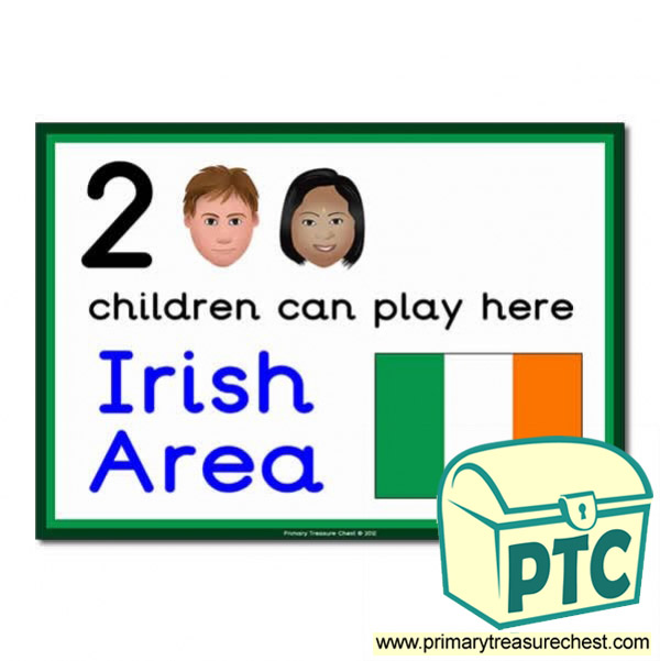 Irish Area Sign - Images Provided - 2 children can play here - Classroom Organisation Poster