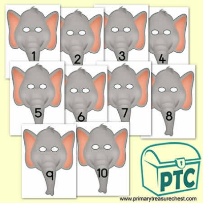 Elephant Role Play Masks Numbered 1-10