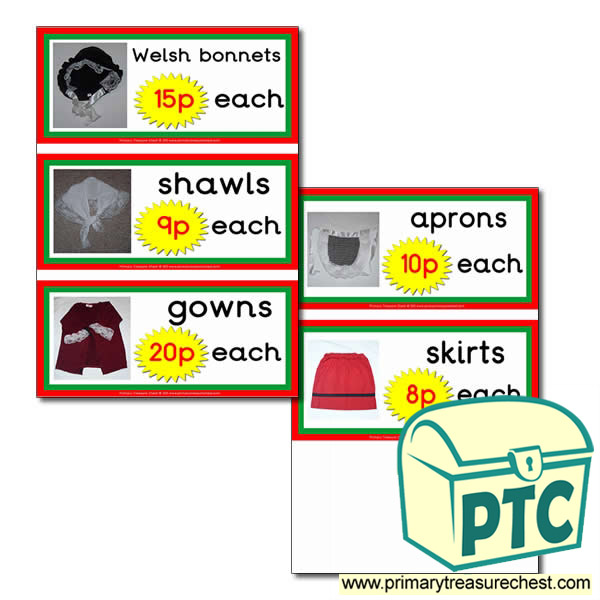 Welsh Costume Prices Flashcards with Photos (1-20p)