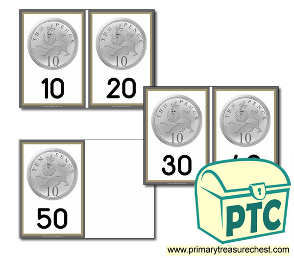  10p Coins - Counting in 10s Cards (10-50)