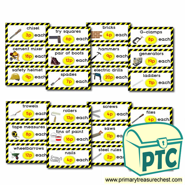  Role Play DIY Shop Prices Flashcards (1-20p)