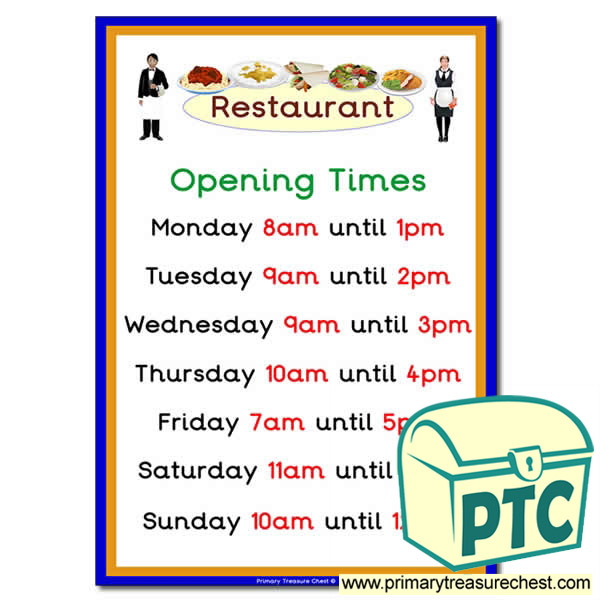 Restaurant Role Play Opening Times (O'clock)