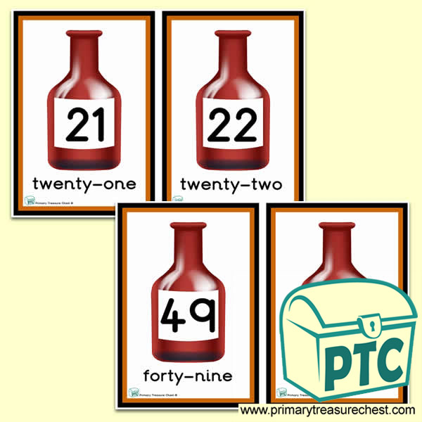 Red Bottle Themed Number Line 21 to 50