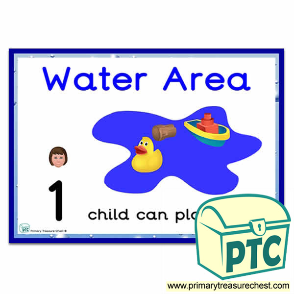 Water Area Sign - Number Pattern Images Provided  '1 child can play here' - Classroom Organisation Poster