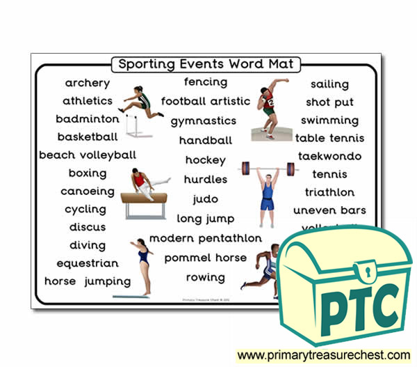 A4 Sporting events themed word mat.