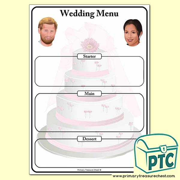 Harry and Meghan royal wedding menu worksheet