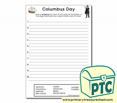Columbus Day Sentence Worksheet