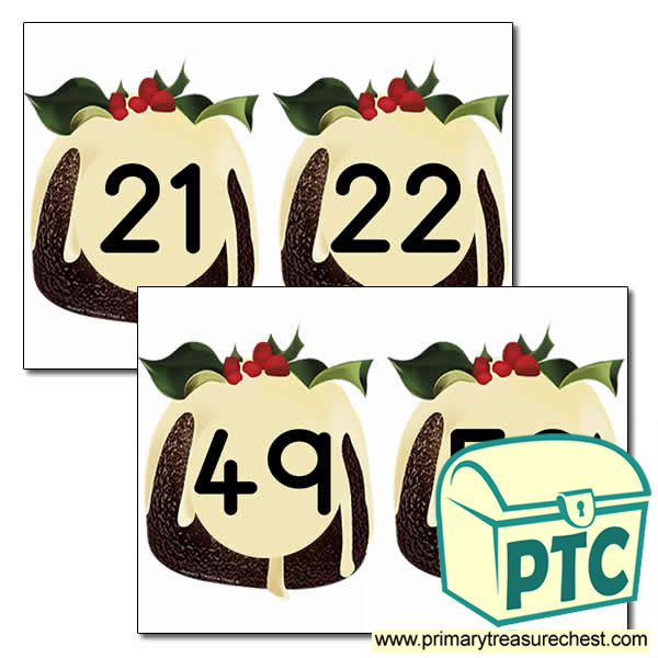 Christmas Pudding Number Cards 21 to 50