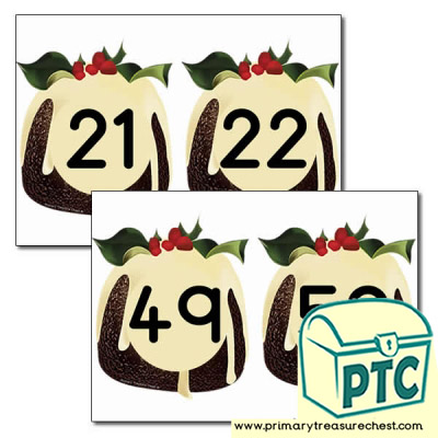 Christmas Pudding Number Cards 21 to 50