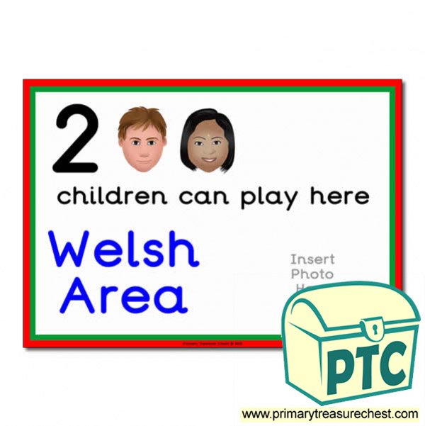 Welsh Area Sign - Add Your Own Image - 2 children can play here - Classroom Organisation Poster