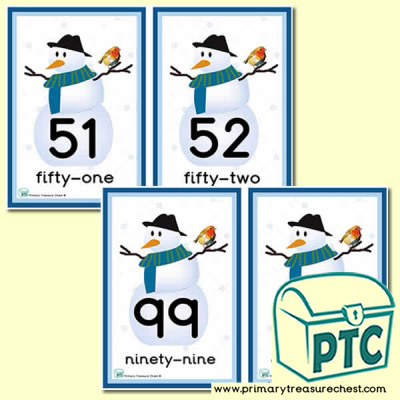 Snowman Themed Number Line 51 to 100