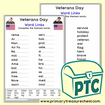 Veterans Day Word Link Worksheet