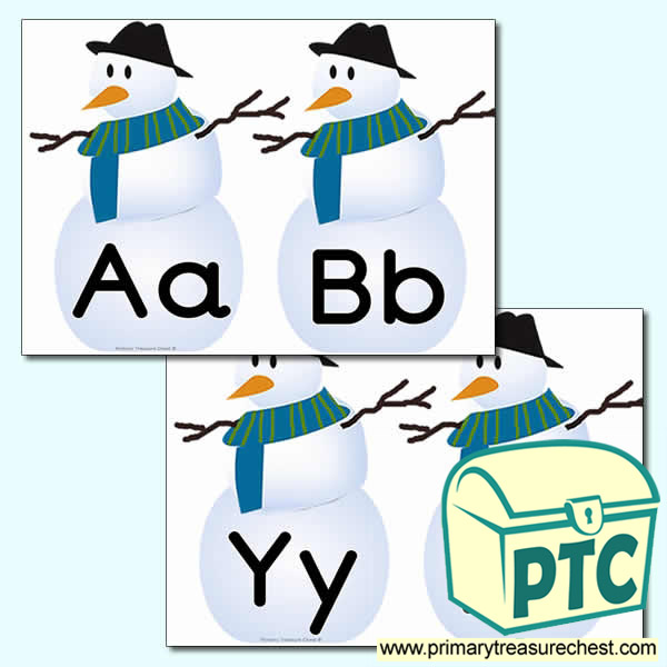 Snowman Themed Lowercase Alphabet Cards