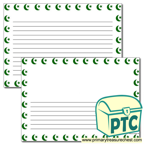 Islam Star and crescent symbol Landscape Page Border/Writing Frame (narrow lines)