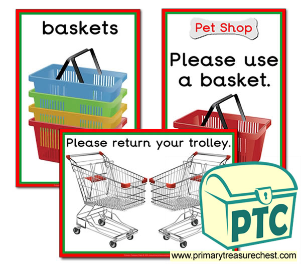 Pet Shop Shopping Basket Signs