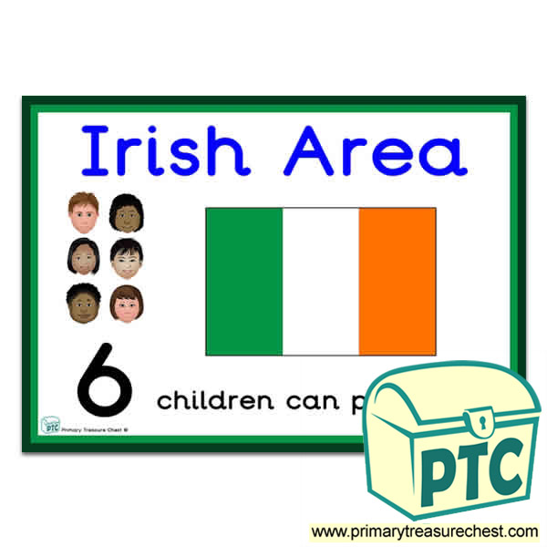 Irish Area Sign - Number Pattern Images Provided  '6 children can play here' - Classroom Organisation Poster