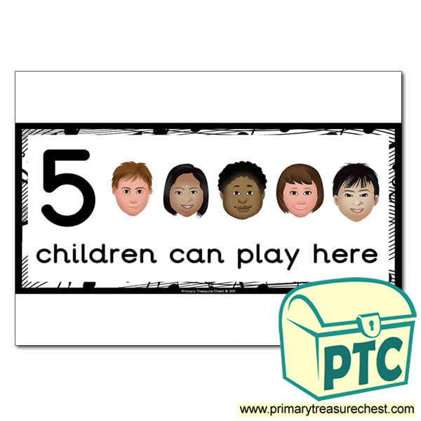 Music Area Sign - Images of Faces - 5 children can play here - Classroom Organisation Poster