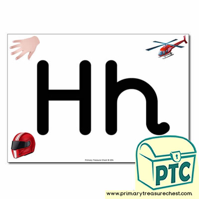 'Hh' Upper and Lowercase Letters A4 posterposter with realistic images