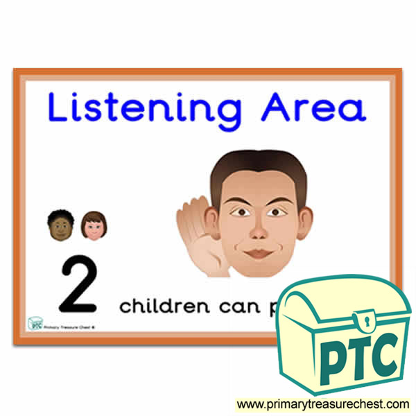 Listening Area Sign - Number Pattern Images Provided  '2 children can play here' - Classroom Organisation Poster