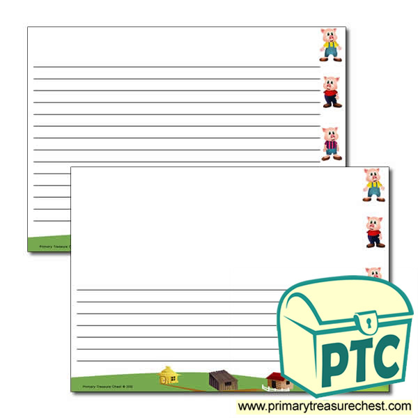 3 Little Pigs Themed Border, A4 Sheets - Narrow Lined
