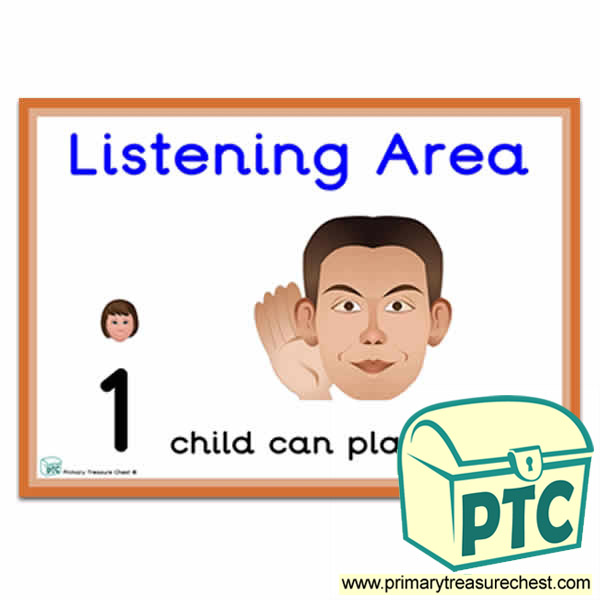 Listening Area Sign - Number Pattern Images Provided  '1 child can play here' - Classroom Organisation Poster