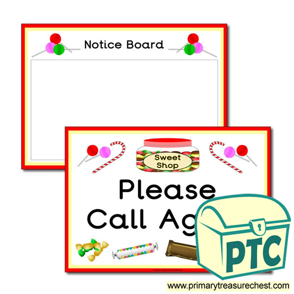 Sweet Shop Role Play Notice Board & Call Again Signs