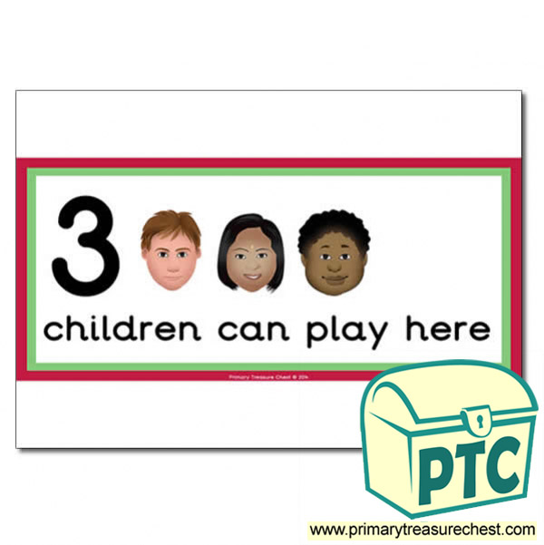 Role Play Area Sign - Images of Faces - 3 children can play here - Classroom Organisation Poster