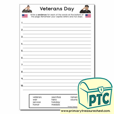 Veterans Day Sentence Worksheet
