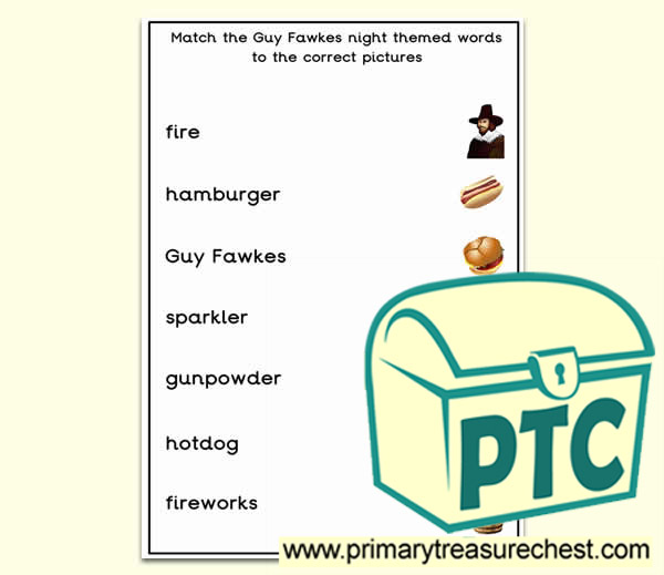 Guy Fawkes Themed Matching Words to the Pictures 